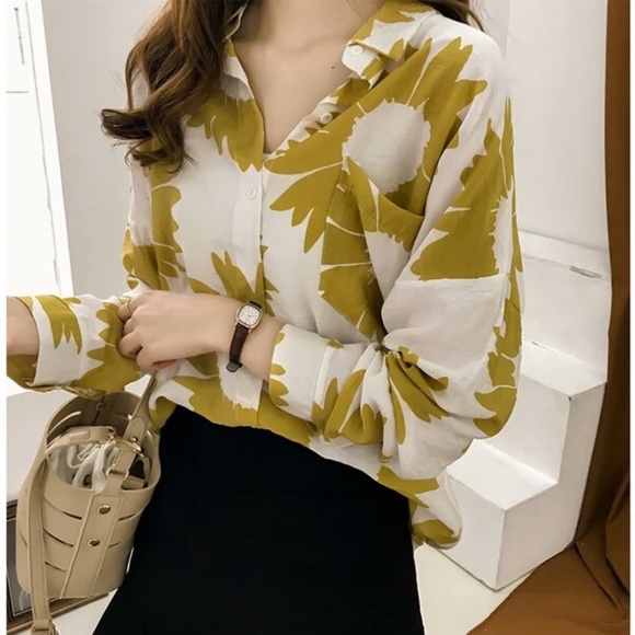 Large Size Printed Shirt Women's Long-sleeved Top Loose Jacket - Picture 1 of 6